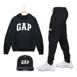 Kit Gap Blusa Calça Moletom Boné Adulto Infantil