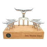 Kit Garfinhos Petisco Com Garfo Tridente E Suporte Madeira 