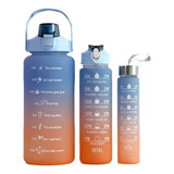 Kit Garrafa Motivacional Água Alça Adesivo 3d 1l 2l Squeeze Cor Azul/laranja