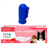 Kit Gel Dental Pet Clean + Escova De Dente Dedeira Cães Gato