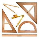 Kit Geométrico Mdf/pinus Régua 1 M + Comp. Qdo Bco+comp. Giz