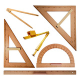Kit Geométrico Mdf/pinus Régua 1 M + Comp. Qdo Bco+comp. Giz