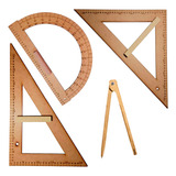 Kit Geométrico Professor Mdf Pinus S/ Régua Compasso P/ Giz