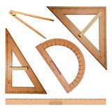 Kit Geométrico Professor Mdf/pinus C/ Régua 1m Comp. P/ Giz