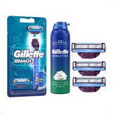 Kit Gillette Mach3 Aparelho De Barbear Espuma 3 Carga Refil