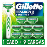 Kit Gillette Mach3 Sensitive Aparelho C/9