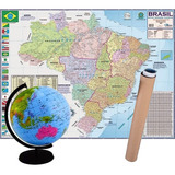 Kit Globo Terrestre Português Inflável 30 Cm + Mapa Brasil