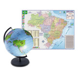Kit Globo Terrestre Português Inflável 30 Cm + Mapa Brasil