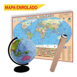 Kit Globo Terrestre Português Inflavel 30 Cm + Mapa Mundi