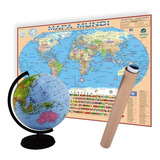 Kit Globo Terrestre Português Inflável 30 Cm + Mapa Mundi