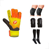 Kit Goleiro Completo Luva Infantil Joelheira Caneleira Meião