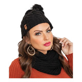 Kit Gorro + Cachegola De Lã Tricot Efeito Canelado Quentinha