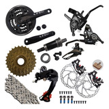 Kit Grupo 3x7v 21 Marchas Bike Aro 29 E 26 Com Freio Á Disco