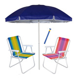 Kit Guarda Sol 2,6m Alumin 2 Cadeira Alta Saca Areia Praia