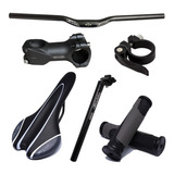 Kit Guidão Avanço Canote Abraçadeira Selim Banco De Bike
