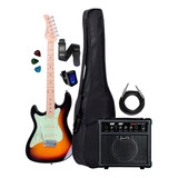 Kit Guitarra Strinberg Sts100 Sb Canhoto Capa Cubo Acessório