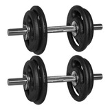 Kit Halteres Rosca Rápida + 20kg Anilhas P/treino Musculação Cor Preto