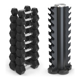 Kit Halteres Sextavado Pares 3 A 10kg + Suporte Torre - D1