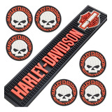 Kit Harley Davidson Bar Mat + 6 Porta Copos Acessórios Pub