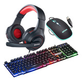 Kit Headset Teclado Mouse Gamer Iluminado