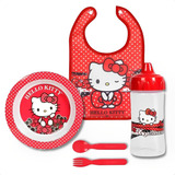 Kit Hello Kitty A Hora Da Papinha Babador + Pratinho + Copo