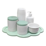 Kit Higiene Bandeja Nuvem Verde Porcelana