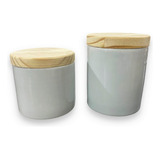 Kit Higiene Bebê 2 Potes Porcelana C/ Tampa Madeira Promoção