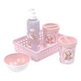 Kit Higiene Bebê 5 Peças Organizador Infantil Plasútil Saída Cor Rosa-claro
