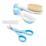 Kit Higiene Bebê Escova Pente Tesourinha Azul Chicco