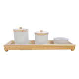 Kit Higiene Bebê Porcelana Bandeja Espelho Potes Molhadeira