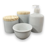 Kit Higiene Bebê Porcelana Branca Com Tampa Madeira Promoção