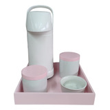 Kit Higiene Bebê Porcelana C/tampa E Bandeja Mdf Rosa 