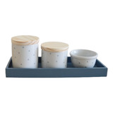 Kit Higiene Bebe Porcelana Cotonete Algodao Molhadeira Potes
