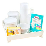 Kit Higiene Bebê Porcelana Garrafa Bandeja Mdf 6pç + Brinde