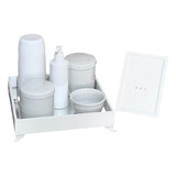 Kit Higiene Bebê Porcelana Garrafa Bandeja Mdf 6pçs + Brinde