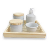 Kit Higiene Bebê Porcelana Tampa Bandeja Madeira Promoção