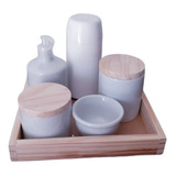 Kit Higiene Bebê Porcelana Tampa Madeira Porta Álcool Em Gel