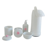 Kit Higiene Bebe Porcelana Termica Potes Coroa Rosa Promoção
