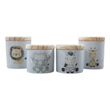 Kit Higiene Bebê Safari 4 Potes -peças Porcelana Tampa Pinus