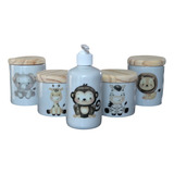 Kit Higiene Bebê Safari 5 Pçs - Peças Porcelana Tampa Pinus