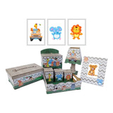 Kit Higiene Bebe Safari Maternidade Com Trio De Quadros Mdf