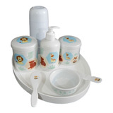 Kit Higiene Bebe Safari Porcelana Garrafa Térmica Bandeja