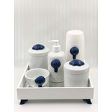 Kit Higiene Porcelana Apliques Azul Marinho Temas Garrafa