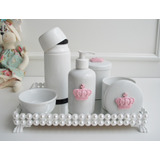Kit Higiene Porcelana Bebe Rosa Bandeja