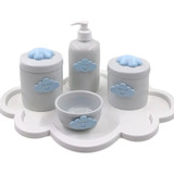 Kit Higiene Porcelana Nuvem Azul Rosa Prata Marinho 5 Peças