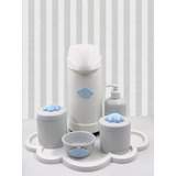 Kit Higiene Porcelana Nuvem Azul Rosa Prata Marinho Garrafa