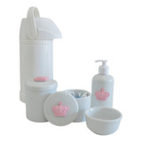Kit Higiene Porcelana Rosa Bebê Potes