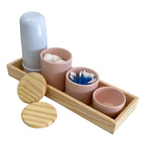 Kit Higiene Porcelana Rosa Seco Bandeja Pinus