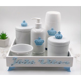 Kit Higiene Porcelana Vários Temas Azul Nome Personalizado 