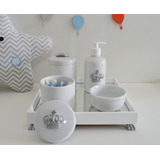 Kit Higiene Prata Bandeja Bebe Porcelana Algodao Cotonete